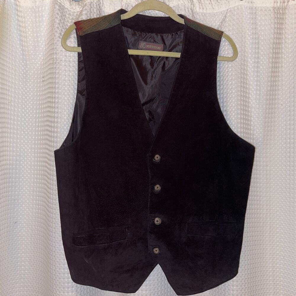Black Suede Western Vest XXL Southwest Aztec Boho Cowboy Woven Back Lined